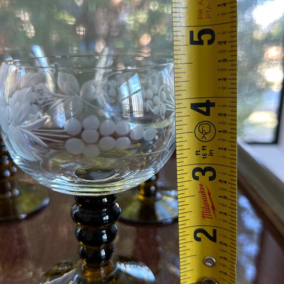 Vintage Roemer Rhine Wine Glasses, Engraved Grapevine, Olive Green Stem set of 4 - Picture 10 of 10